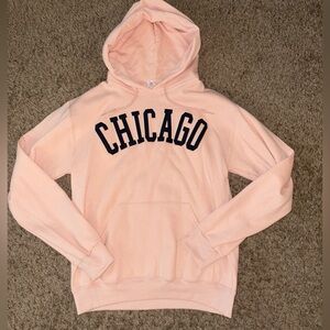 BRAND NEW Peach pink hoodie with navy blue Chicago embroidery lettering #hoodie